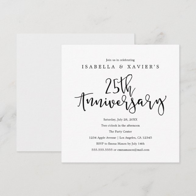 25.º aniversario | Invitación de fiesta (Anverso / Reverso)