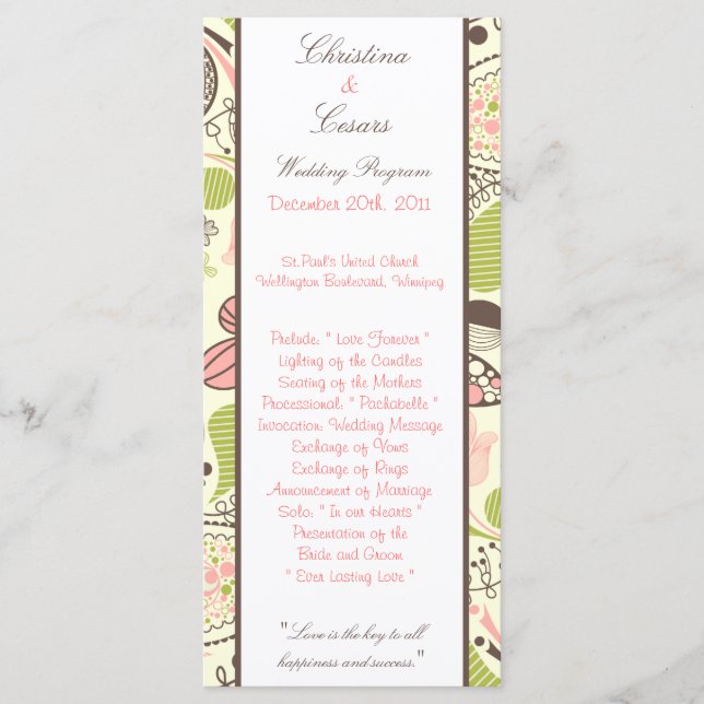 25 4 x 9 Programa de Boda Primavera Floral rosa/ve (Anverso)