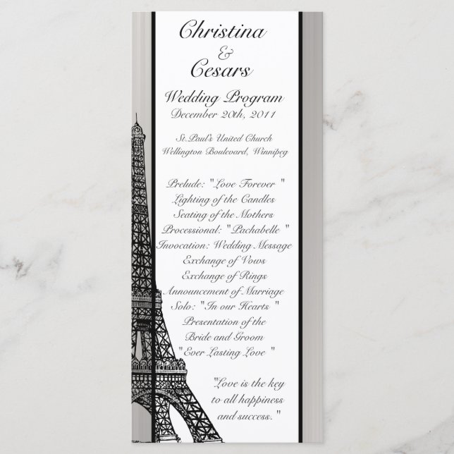 25 4 x 9 Programa de bodas Torre Eiffel Negra (Anverso)