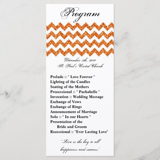 25 4x9 Naranja del programa de bodas Chevron Zig P (Anverso)