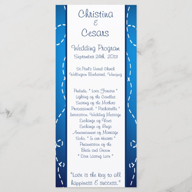 25 4x9 Plano de papel del programa de boda Blue Sw (Anverso)