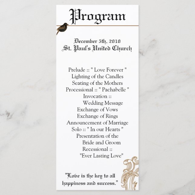 25 4x9 Programa de Boda Aves de Amor Formal Paloma (Anverso)