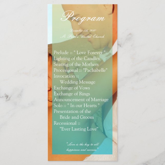 25 4x9 Programa de Boda Azul Ombre Sunset Fade Ver (Anverso)