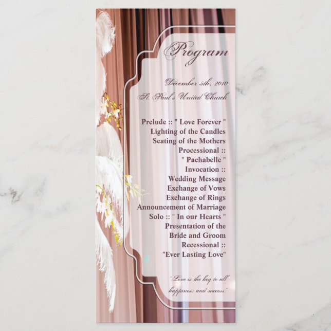 25 4x9 Programa de Boda Centro de Feather Piece Gl (Anverso)