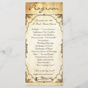 25 4x9 Programa de Boda Ceremonia Vintage Ring Exc