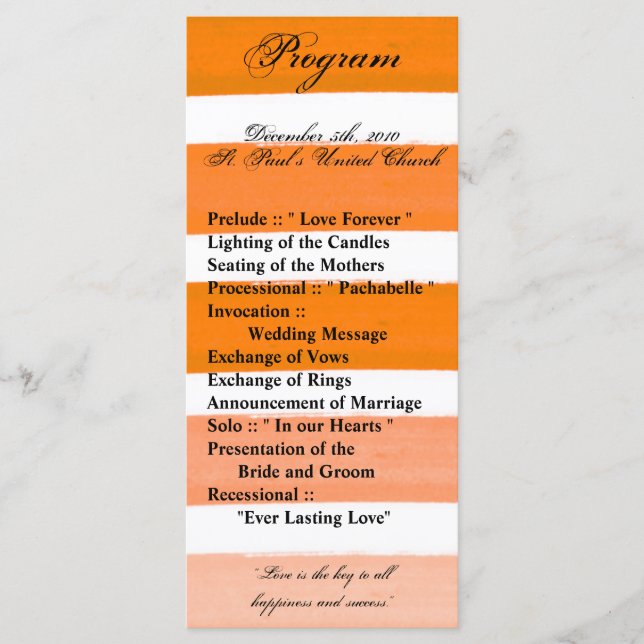 25 4x9 Programa de Boda de Ombre Stripe Orane Line (Anverso)