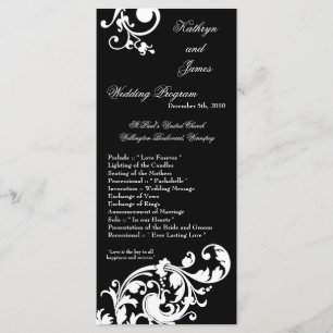 25 4x9 Programa de Boda Floral Blanco Negro Filigr