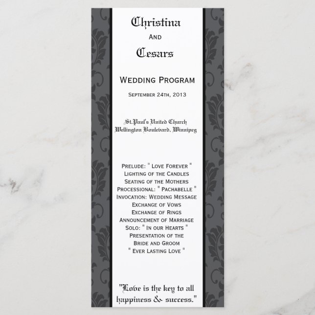 25 4x9 Programa De Boda Gótico Formal Gris Negro P (Anverso)