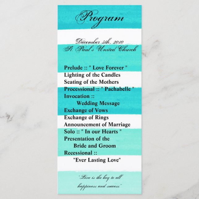 25 4x9 Programa de Boda Línea Verde azulada de ban (Anverso)