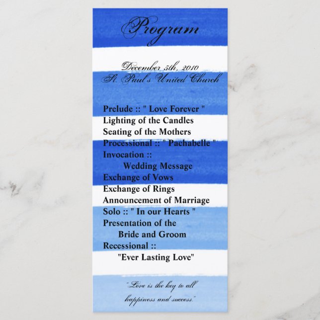 25 4x9 Programa de Boda Ombre Stripe Blue Line Fad (Anverso)