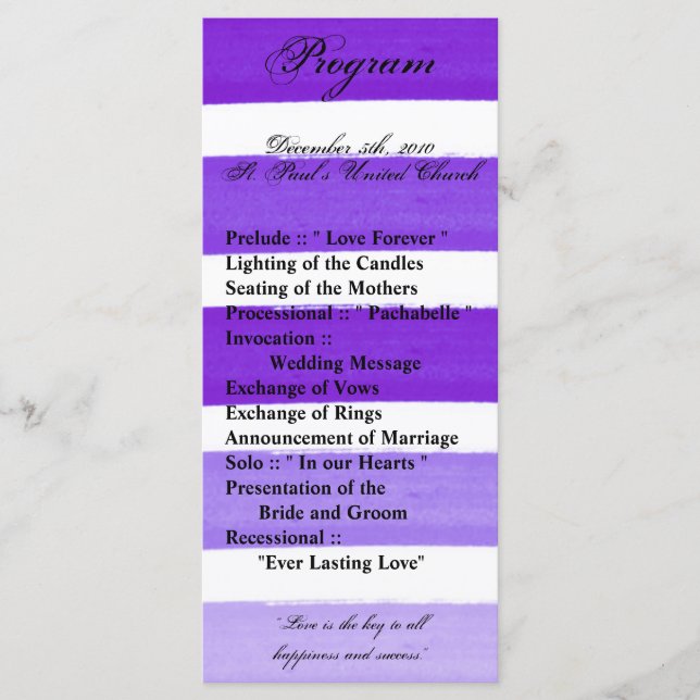 25 4x9 Programa de Boda Ombre Stripe Purple Line (Anverso)