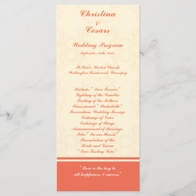 25 4x9 Programa de Boda Pinta/Peach Tramo Formal (Anverso)