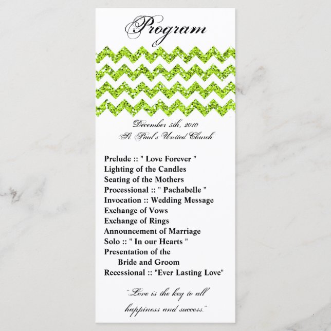 25 4x9 Programa de Boda Purpurina Cal Chevron Zig (Anverso)