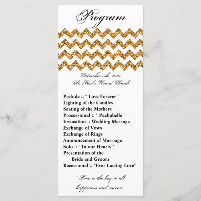 25 4x9 Programa de Boda Purpurina de oro Chevron Z (Anverso)