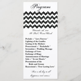25 4x9 Programa de Boda Purpurina Negro Chevron Zi