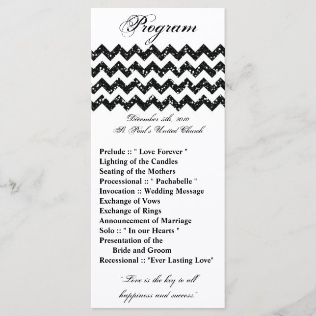 25 4x9 Programa de Boda Purpurina Negro Chevron Zi (Anverso)