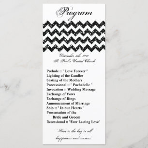 25 4x9 Programa de Boda Purpurina Negro Chevron Zi