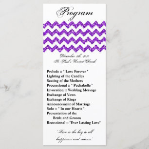 25 4x9 Programa de Boda Purpurina púrpura Chevron