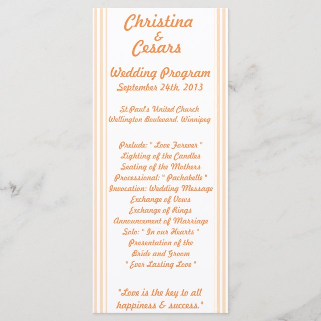 25 4x9 Programa de Bodas Amor Aves Rayas de Peach (Anverso)