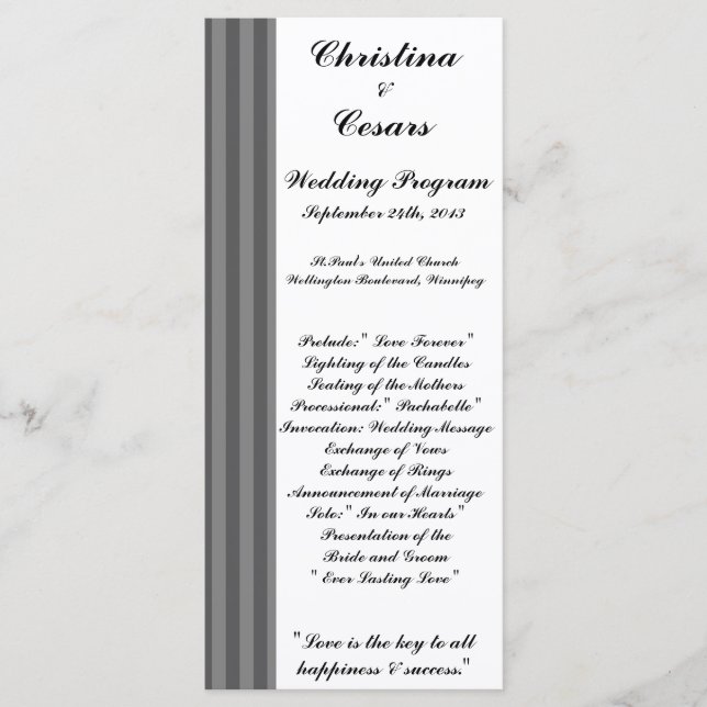 25 4x9 Programa de bodas Black Gray Flourish Strip (Anverso)