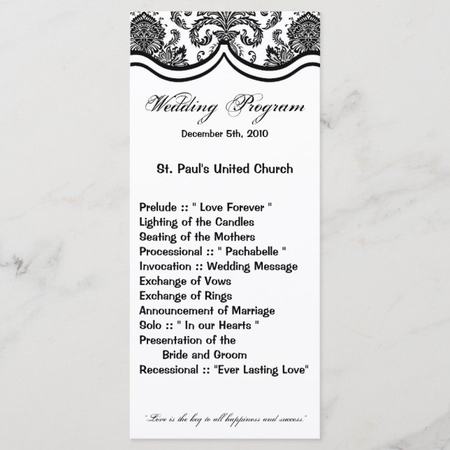 25 4x9 Programa de Bodas Black White Damask Lace P (Anverso)