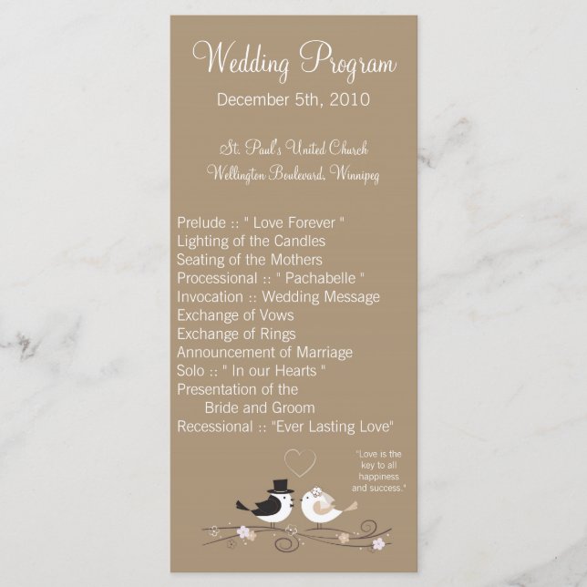 25 4x9 Programa de Bodas Bodas Birds Bride Groom (Anverso)