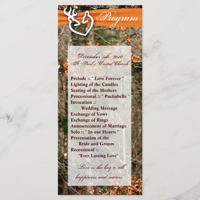 25 4x9 Programa de Bodas Cazando Camo de Deer Doe  (Anverso)