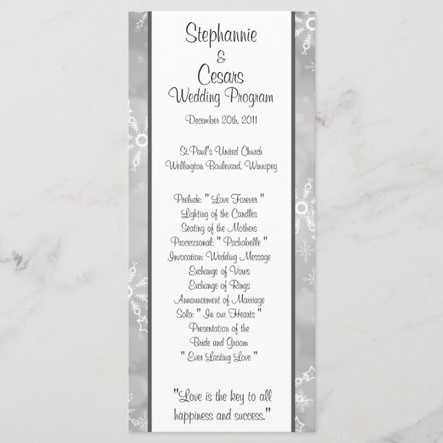 25 4x9 Programa de Bodas Copos de Nieve Gris (Anverso)
