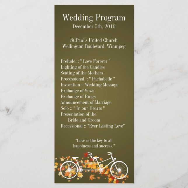 25 4x9 Programa de Bodas Doble Bicicleta de otoño  (Anverso)
