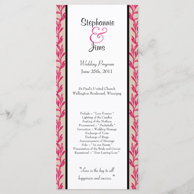 25 4x9 Programa de Bodas Flores Pink y Black Wild (Anverso)
