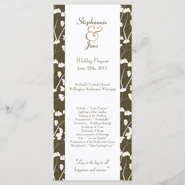 25 4x9 Programa de Bodas Guías de Ginkgo Blanco (Anverso)