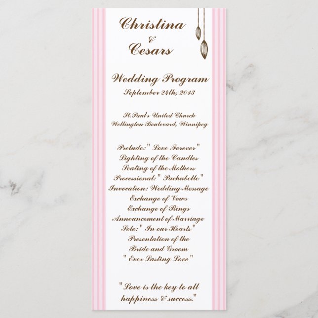 25 4x9 Programa de bodas jaulas/jaulas rosadas (Anverso)