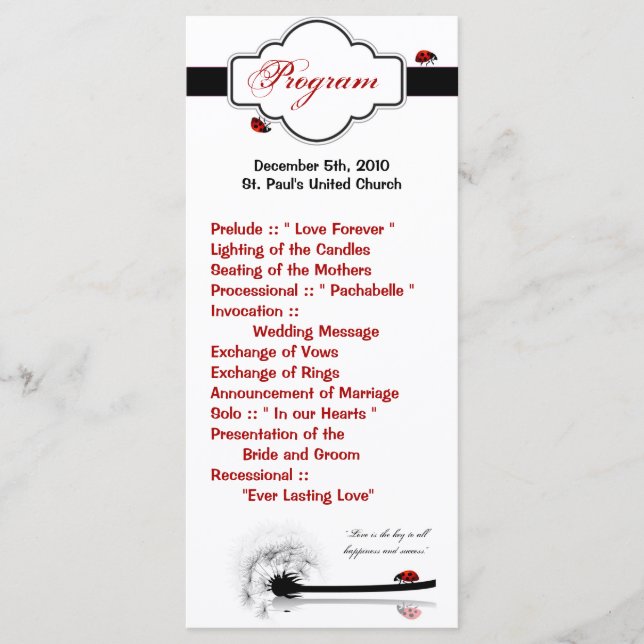 25 4x9 Programa de Bodas Lady Bug Dandilion Flower (Anverso)