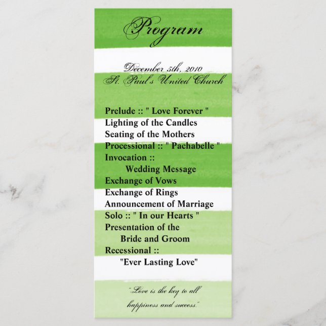 25 4x9 Programa de Bodas Línea Verde de banda de o (Anverso)