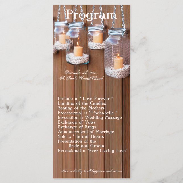 25 4x9 Programa de Bodas Mason Jar Candle Lights (Anverso)