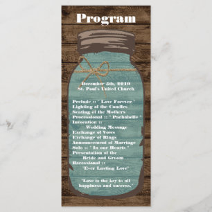 25 4x9 Programa de Bodas Mason Jar Wood Country