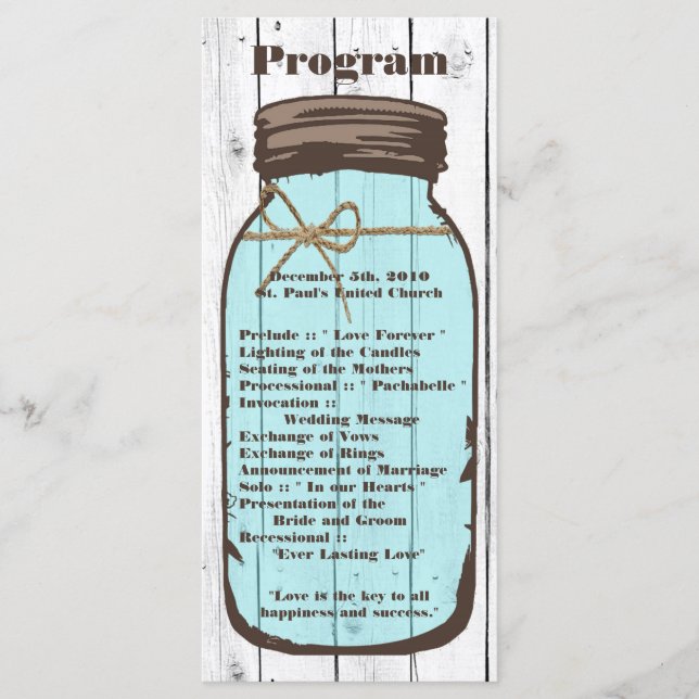 25 4x9 Programa de Bodas Mason Jar Wood Country (Anverso)
