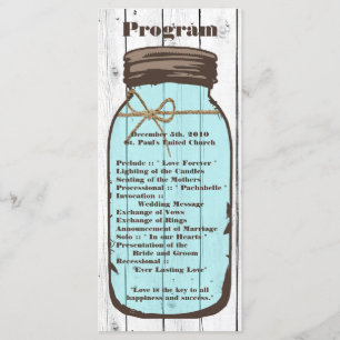 25 4x9 Programa de Bodas Mason Jar Wood Country