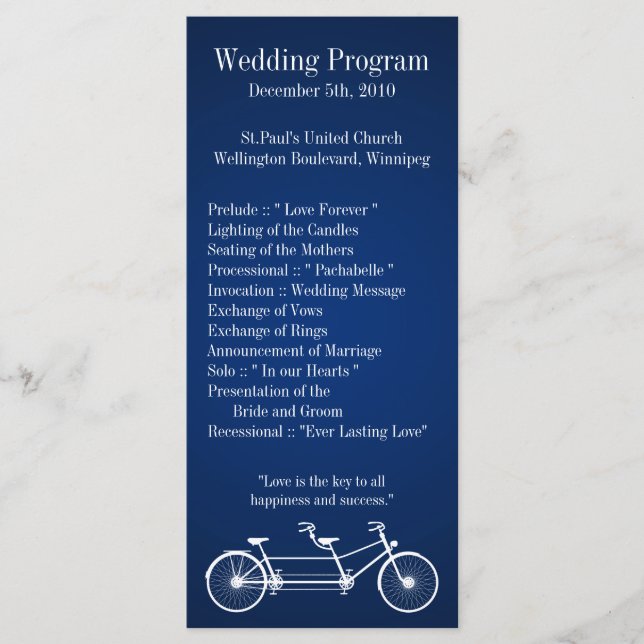 25 4x9 Programa de Bodas Navy Bicicleta Doble Azul (Anverso)