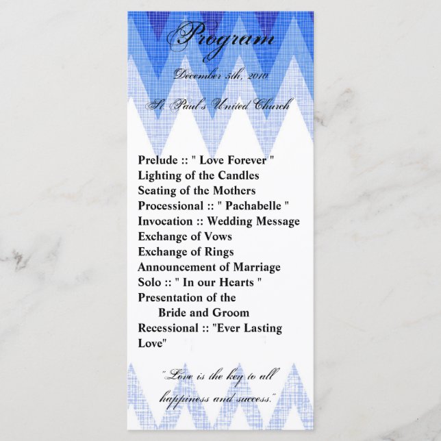 25 4x9 Programa de Bodas Ombre Azul Chevron (Anverso)