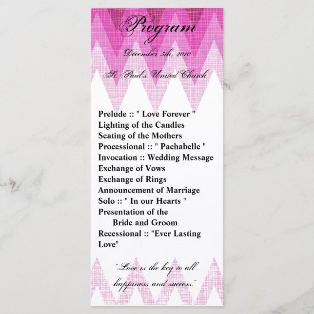 25 4x9 Programa de Bodas Ombre Chevron Rosa (Anverso)