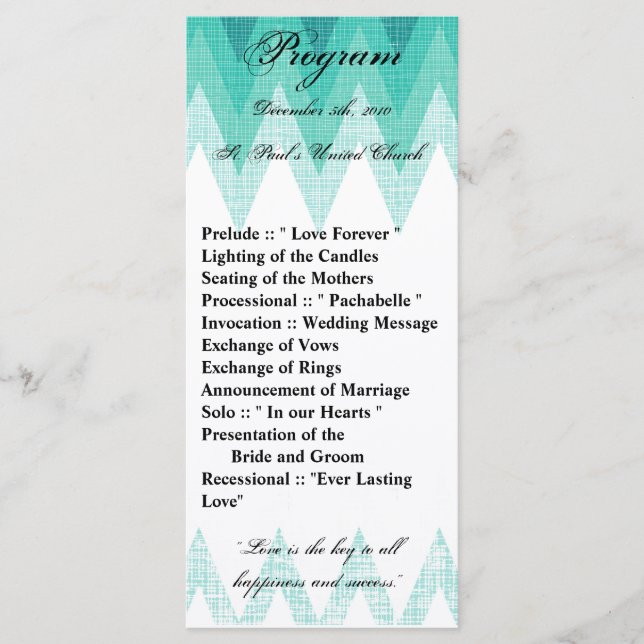 25 4x9 Programa de Bodas Ombre Chevron Verde azula (Anverso)