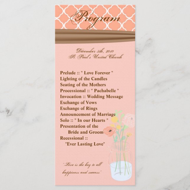 25 4x9 Programa de Bodas País Flores Mason Jar (Anverso)