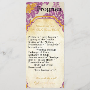 25 4x9 Programa de Bodas Purple Gold Damask Lace P