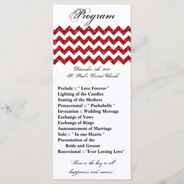 25 4x9 Programa de Bodas Purpurina Rojo Chevron Zi (Anverso)