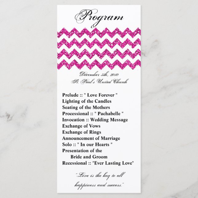 25 4x9 Programa de Bodas Purpurina Rosa Chevron Zi (Anverso)
