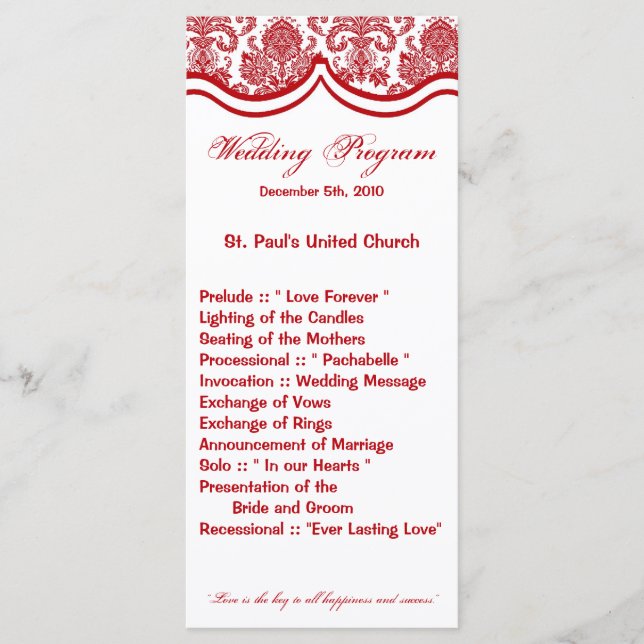 25 4x9 Programa de Bodas Red Crims White Damask La (Anverso)