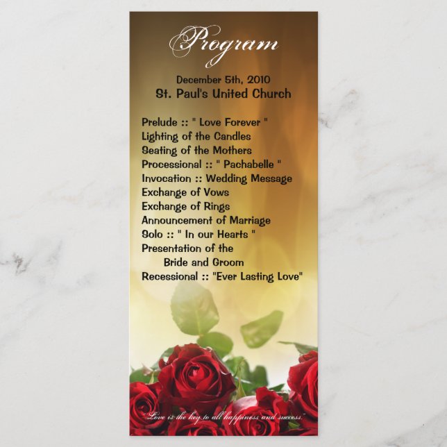 25 4x9 Programa de Bodas Red Rose Bouquet Bridal (Anverso)