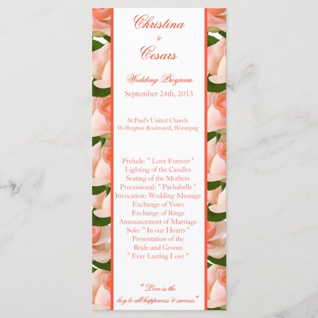 25 4x9 Programa de Bodas Rosa rosa/rosa con hojas (Anverso)