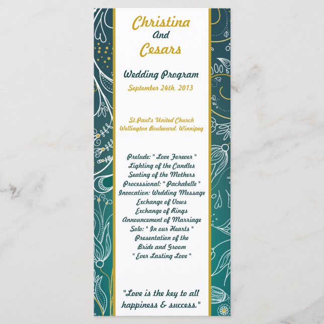 25 4x9 Programa de Bodas Verde azulado/Floral de m (Anverso)